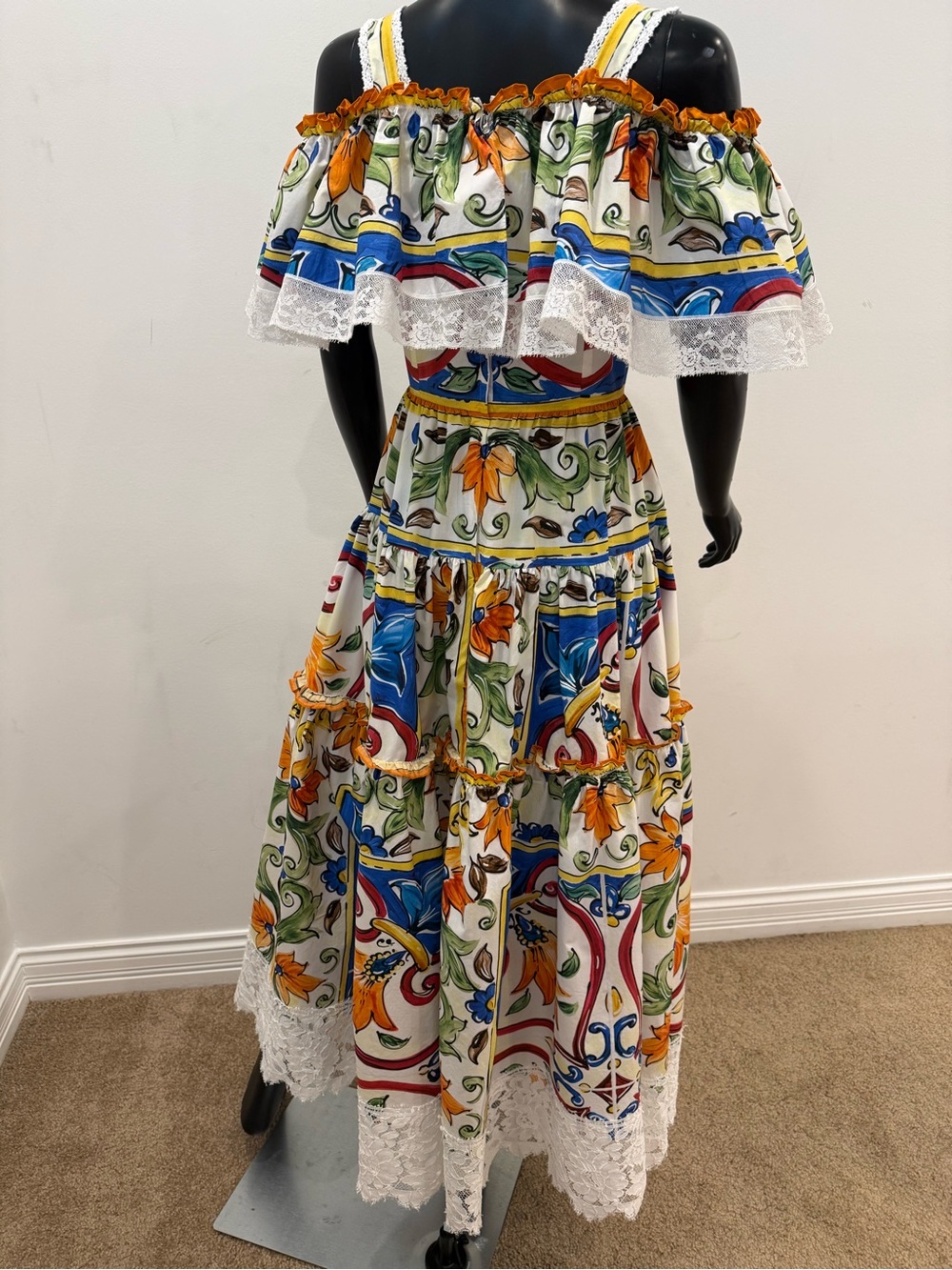 Dolce & Gabbana Sicily Majolica Off Shoulder Cotton Lace Maxi Dress IT 42 US 6 - Picture 8 of 16